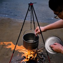 가벼운 야외용 냄비걸이 삼각대 낚시 캠핑 장작 화로 걸이, 레드