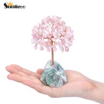 스톤 Sunligoo 머니 트리 구리 와이어 포장 천연 형석 클러스터베이스 원석 크리스탈, 로즈 쿼츠