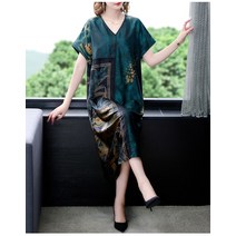 린넨 원피스 봄 가을 빅사이즈 까지 빈티지 루즈 캐주얼 프린트 뽕나무 실크 맥시 드레스 여성용 4XL 파티 베스티도