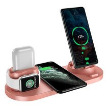 JENMV 6in1 무선충전기 올인원 고속 무선 충전기 에어팟 애플워치 에어팟 무선충전독 아이폰 삼성 호환 무선 고속충전 거치대, 15W, 핑크색