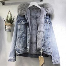 폭시 데님자켓 겨울 후드 페이크 블루종 폭스퍼 벨벳 청자켓