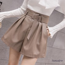 Sunsdew 여성용 팬덤 밴딩 레더 숏 팬츠