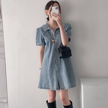 쪼꼬마미 단비 퍼프 반팔 데님 미니 원피스