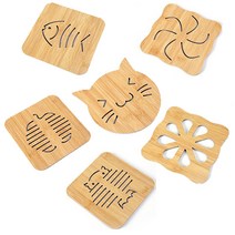 [2+2] (원목 냄비받침 2P+2P=4P) 나무 냄비 받침대 4개 묶음 우드 냄비냄침 트레이 컵 받침, 부엉이[2P], 꽃[2P]