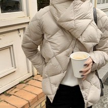 가벼운 중학생 고등학생 패딩 누빔 점퍼 여성 세련된 한국 복고풍 라운드 넥 따뜻한 마름모 버클 다운 재킷