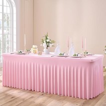 Htper 블랙 스판덱스 테이블 커버 4팩 1 8m(6피트) 직사각형 테이블용 주름 방지 장착 테이블보 스트레치 식탁보 파티 결혼식 생일 연회 베이비 샤워용 스커트 포함 미국직송, 8FT(1pack), Baby Pink