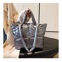 라탄바구니 대용량 다운 코튼 푹신한 쇼핑 숄더 백 지갑 여성용 방수 토트 패딩 핸드백 겨울