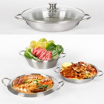 통3중 스텐 인덕션 전골냄비 샤브샤브 감자탕 국수 부대찌개 오뎅탕 전골팬, 부대전골-실버, 32cm