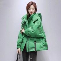 여성용 가을과 겨울 흰 오리털 헐렁 한 후드 달린 외투 패 딩 솜 저고리 외투 겨울옷 짧은 항 솜 저고리 빵옷 패딩