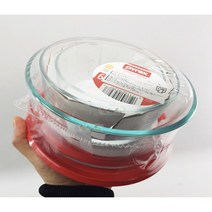 파이렉스 유리밀폐용기 반찬통 원형 레드 3개세트, 4세트, 유리볼3p+뚜껑3p