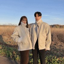와이샵 / CA 커플시밀러룩 하이넥 가죽 오버핏 무스탕
