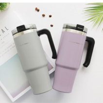 TYESO 스텐 텀블러 890ml 대용량 드라이빙 보온 보냉 손잡이 캠핑 차량용 감성한스푼, 2개(개당24,900), 블랙, 블랙