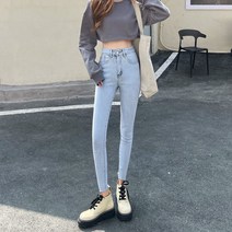 높은 허리 스키니 발 청바지