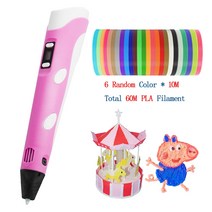 3D 프린터 펜 LED 스크린 DIY 펜 PLA 필 라 멘 트 크리 에이 티브 장난감 선물 6 색 10m/롤 PLA/PCL 아이 디자인 드로잉 Stift, 6 PLA와 핑크
