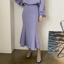 스무디 스커트)인어스커트 롱스커트 인어스커트 플레어스커트 튤립스커트 허리밴딩 골지패턴무늬 골지스커트 보라색 롱치마 겨울