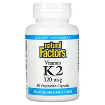 Natural Factors 비타민 K2 120mcg 식물성 캡슐, 60정, 1팩