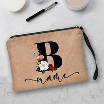 개인화 된 사용자 정의 초기 이름 메이크업 가방 신부 린넨 화장품 케이스 신부