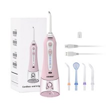 azdent 휴대용 전기 구강 irrigator usb 충전기 물 치아 클리너 240ml 5 워터 제트 팁 5 모드 방수 성인 어린이, 협력사, 분홍