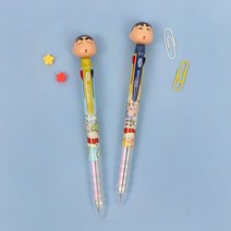 짱구는 못말려 마스코트 3색 볼펜 부드러운 멀티펜 필기감 좋은 펜 필기도구 캐릭터 학용품, 단품