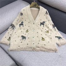 브이넥니트가디건 그물 레드스웨터 여성 털이 파릇파릇하다 말 애니메이션 플라워 프린팅 태슬 라인 두꺼운 2055076864