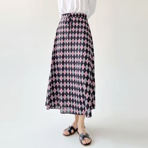 세련된 아가일 패턴 밴딩 롱 스커트