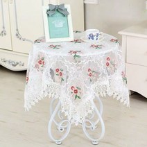 커버 티 세트 커버 타월 작은 티 테이블 패브릭 먼지 헝겊 커버 천 유럽 스퀘어 타월 작은 티 트레이 먼지 타월, 60*60cm 사각형 * 1 개, 실리 복숭아 꽃 화이트