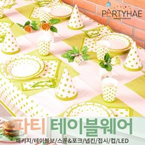 (주)파티해 파티 테이블웨어1 A - 세트 패키지 테이블보 생일소품 접시, A09_테이블패키지(6인)라인도트-라임