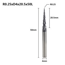 XCAN 솔리드 카바이드 볼 코 테이퍼 엔드 밀 2 플루트 조각 라우터 비트 HRC55 CNC 나무 밀링 커터, 9 R0.25x20.5xD4x50