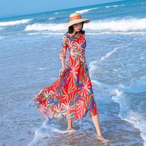 보헤미안 원피스 브이넥 꽃무늬 자연주의 중년 미시룩 히피룩 빅사이즈 휴양지 바캉스 여성