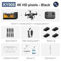 입문용 촬영용 미니 드론 미니 Ky908 드론 4k 전문 Hd 항공 사진 50 배 줌 원격 제어 헬리콥터 장난감, 04 Black 1 Camera 4K4B