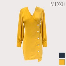 미쏘 배색 버튼 사선 포인트 미니 원피스 MIWOW9911S