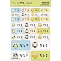 디자인아지트 의류용 네임스티커 사각형, 의류용네임스티커Color부엉이일러스트 범생이_혼합형