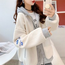 스타일아유 여성 따뜻한 컬러배색 털 후드집업 뽀글이 맨투맨