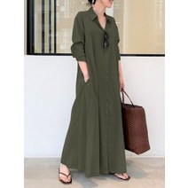 신상품 패션 코튼 린넨 스트라이프 가디건 넉넉한 캐주얼 기질 통근용 불규칙한 여성용 긴 드레스 상의, 17 Dark green 1
