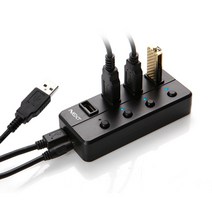 이지넷유비쿼터스 개별 스위치 USB2.0 4포트 유전원 USB허브 NEXT-704UHP, 블랙