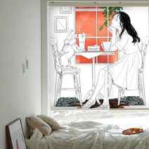웰텍스 실사롤스크린 일러스트 디자인 UV프린트 감성 그림 블라인드