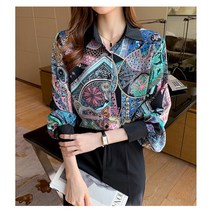 벌룬 소매 플라워 쉬폰 블라우스 여성 봄 긴팔 셔츠