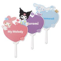 산리오 캐릭터즈 하트 부채/시나모롤 쿠로미 마이멜로디, 1개, 3종(쿠로미+마이멜로디+시나모롤)