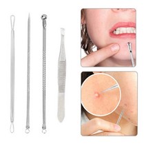 여드름 피지 짜는 도구 3종+핀셋 세트 압출 바늘 집게 짜개 블렉해드 뾰루지 기구, 피지제거기3종+핀셋