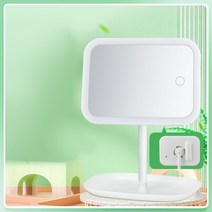 UBEATERS무선 LED 탁상 거울 화장거울 밝기 조절 가능, 사각형 화이트