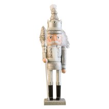 SJSHOP 호두 까기 인형 군인 42cm 장식용 나무 호두 까기 인형 장식품 어린이 어린이 휴가 선물, 목재, 은