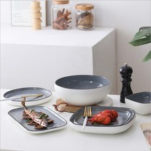 홈앤씨 세련된 그릇 접시 밥공기 세트, 밥그릇, 그레이