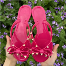 스트립샌들 샌들힐 끈샌들스트랩 여성여름샌들7cm 뜨거운 패션 여성 플립 플롭 여름 신발 쿨 비치 리벳 빅 보우 플랫 샌들 브랜드 젤리 신발 샌들 여자 사이즈 36-41