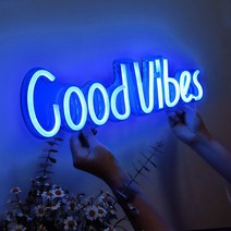 Ciliver 아크릴 등판 LED 네온사인 로고 침실 놀이방 굿바이브스 네온사인 글씨 벽 장식, 핑크색, Goodvibes(47*125)cm