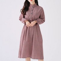 여성 체크무늬 밴딩 원피스 롱 플리츠 봄 하객