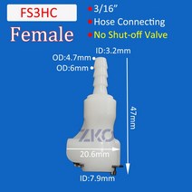 호스커플러 커넥터316 14 퀵 커플 링 수 인서트 바디 패널 마운트 호스 바브 Shut 오프 밸브 디스 커넥트, 09 FS3HC