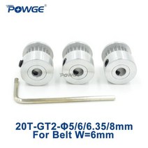풀리 POWGE 20 톱니 2GT 2M 동기 보어 566358mm 폭 6mm 2MGT GT2 타이밍 벨트 소형 백래시 개 T 3