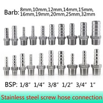파이프 고정 조인트 스테인레스 스틸 남성 스레드 피팅 바브 호스 테일 커넥터 도구, 25mm, 1