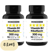 비타민 Vitamin B2 300mg 리보플라빈 90캡슐 x2개, 2개, 90개