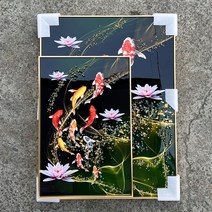 큰액자 돈들어 오는 풍수에 좋은 잉어 생동감 구어도액자 집들이 개업 풍수 그림 가로 60cm 세로80cm